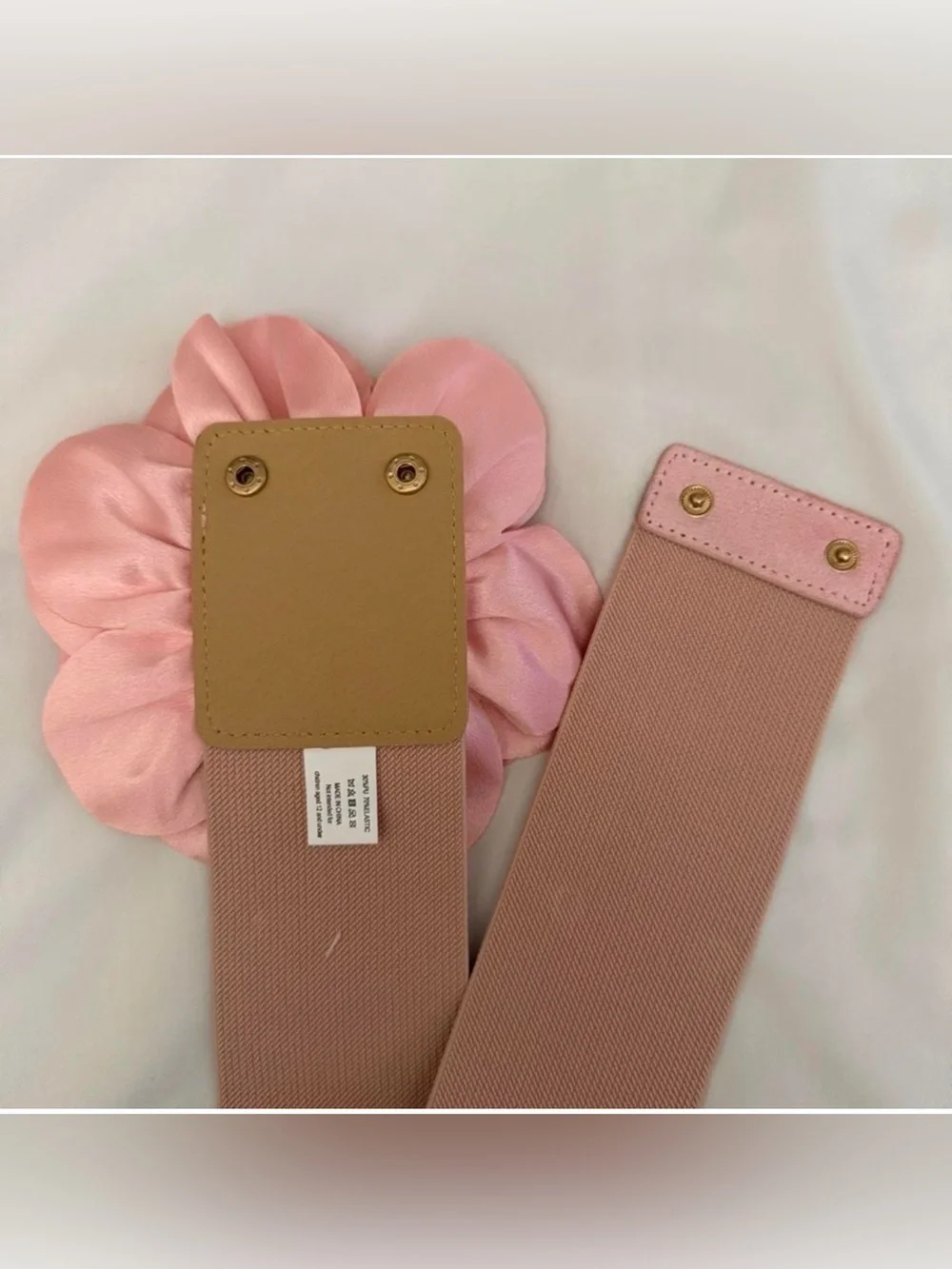 Light pink statement satin flower wide elastic waistband belt